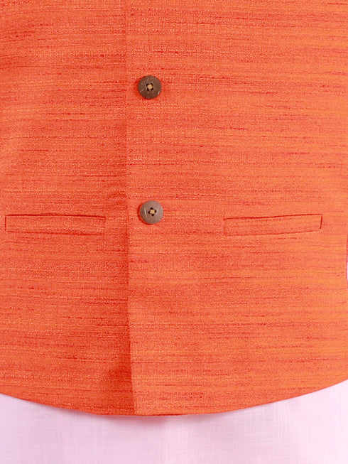 Vastramay Boys Orange, Pink And White Jacket, Kurta and Pyjama Set