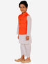 JBN CREATION Orange And White Matka Silk Jacket, Kurta and Dhoti Set