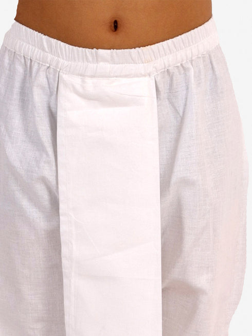 Vastramay Orange Cotton Silk Nehru Jacket & White Dhoti Kurta Baap Beta Set