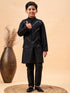 Vastramay Boy's Black Mirror Work Jacket And Solid Kurta Pyjama Set