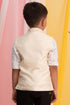 VASTRAMAY Cream Mirror Work Viscose Sleeveless Ethnic Jacket Baap Beta Set