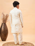 Vastramay Boy's Cream Mirror Work Jacket And Solid Kurta Pyjama Set