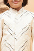 VASTRAMAY Cream Mirror Jacket With Cream Kurta and Pyjama Baap Beta Set
