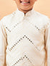 Vastramay Boy's Cream Mirror Work Jacket And Solid Kurta Pyjama Set