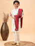 Vastramay Boy's Cream Mirror Work Jacket And Solid Kurta Pyjama Set With Maroon Ethnic Dupatta