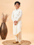 Vastramay Boy's Cream Mirror Work Jacket And Pleated Kurta Pyjama Set