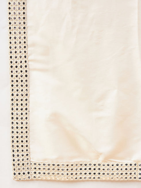 Vastramay Boy's Cream Mirror Work Jacket And Pleated Kurta Pyjama Set With Ethnic Dupatta