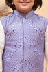 VASTRAMAY Purple Mirror Work Viscose Sleeveless Ethnic Jacket Baap Beta Set