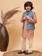 Vastramay Boy's Orange Printed Kurta And Cream Pyjama Set With Blue Nehru Jacket