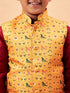 Vastramay Boy's Yellow Ethnic Printed Jacket With Maroon Kurta and Pyjama Set