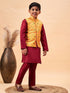Vastramay Boy's Yellow Ethnic Printed Jacket With Maroon Kurta and Pyjama Set