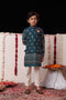 VASTRAMAY Boys' Blue Foli Print On Viscose Jacket And Kurta Pyjama Set