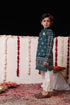 VASTRAMAY Boys' Blue Foli Print On Viscose Jacket And Kurta Pyjama Set