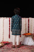 VASTRAMAY Boys' Blue Foli Print On Viscose Jacket And Kurta Pyjama Set