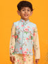 Vastramay Boys Aqua Blue Floral Printed Nehru Jacket