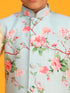 Vastramay Boys Aqua Blue Floral Printed Nehru Jacket