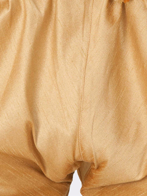 Vastramay Boy's Gold Cotton Silk Kurta Waistcoat and Pyjama Set