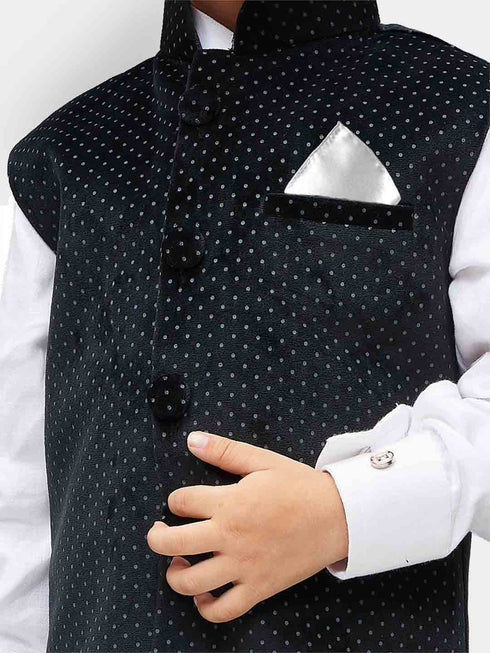 VASTRAMAY Velvet Black Color Baap Beta Ethnic Jacket