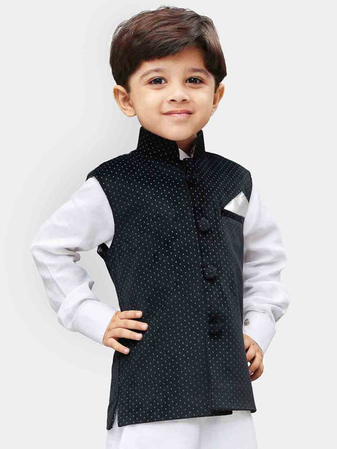 VASTRAMAY Velvet Black Color Baap Beta Ethnic Jacket