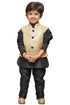 JBN CREATION Boys' Black Cotton Silk Kurta, Waistcoat and Pyjama Set