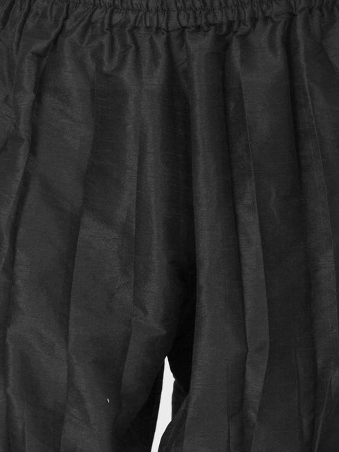 JBN CREATION Boys' Black Cotton Silk Kurta, Waistcoat and Pyjama Set