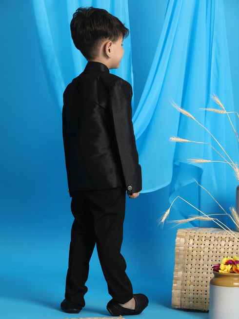 Vastramay Boy's Black Silk Blend Jodhpuri