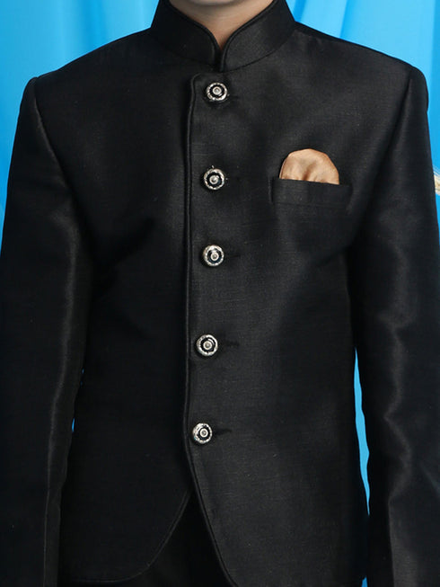 Vastramay Boy's Black Silk Blend Jodhpuri