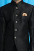 VASTRAMAY Black Silk Blend Solid Baap Beta Jodhpuri Set