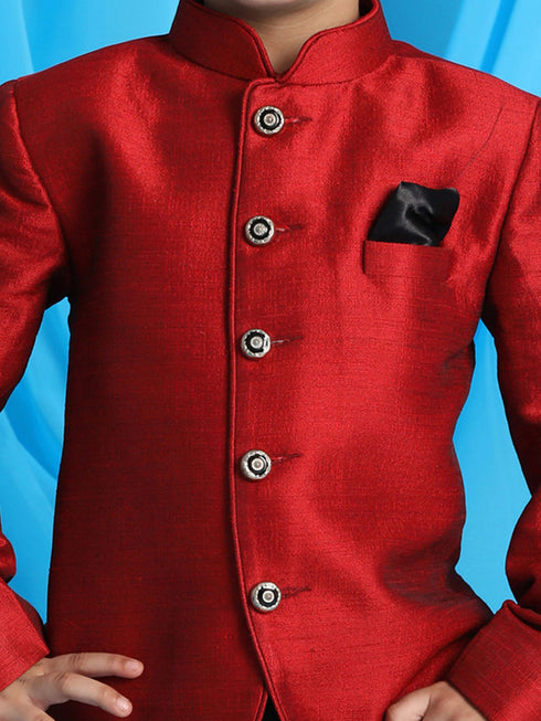 Vastramay Boy's Maroon Silk Blend Jodhpuri