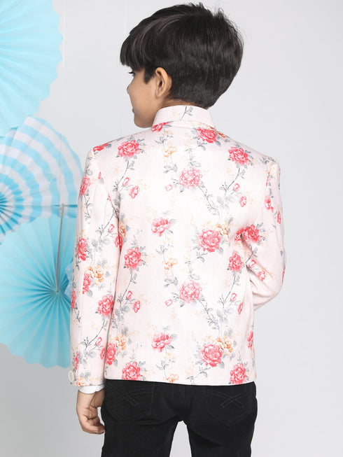 Vastramay Floral Printed Peach Bandhgala Prince Coat Jodhpuri