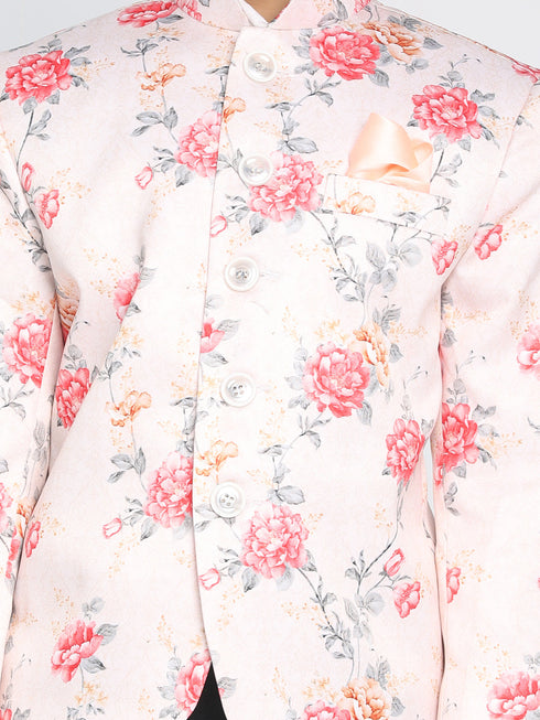 Vastramay Floral Printed Peach Bandhgala Prince Coat Jodhpuri