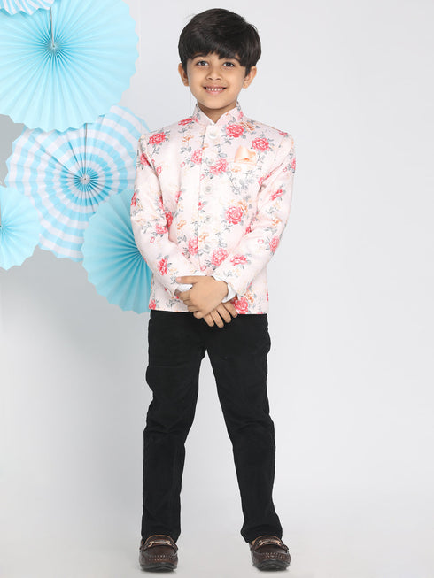 Vastramay Floral Printed Peach Bandhgala Prince Coat Jodhpuri