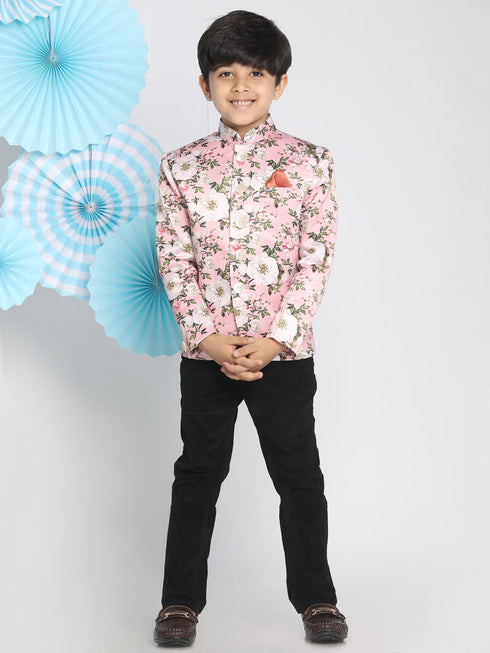Vastramay Floral Printed Pink Bandhgala Prince Coat Jodhpuri