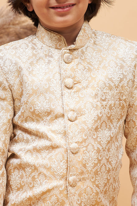 VASTRAMAY Gold Banarasi Brocade Jodhpuri Bapp Beta Set