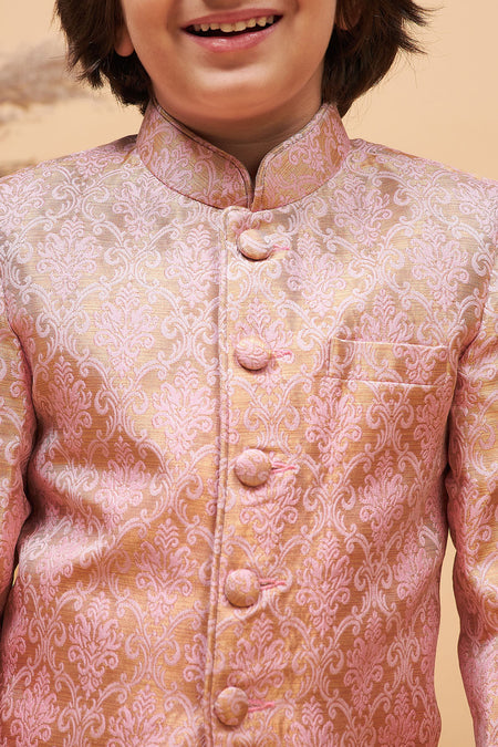 VASTRAMAY Pink Banarasi Brocade Jodhpuri Bapp Beta Set
