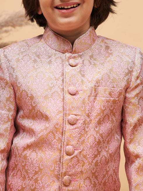 Vastramay Boy's Pink Silk Blend Woven Jodhpuri