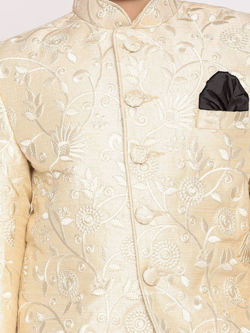 Vastramay Boys Beige Embroidered Slim Fit Bandhgala Blazer