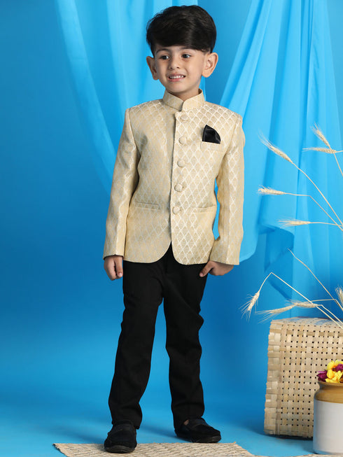JBN CREATION Boy's Cream Woven Silk Blend Jodhpuri