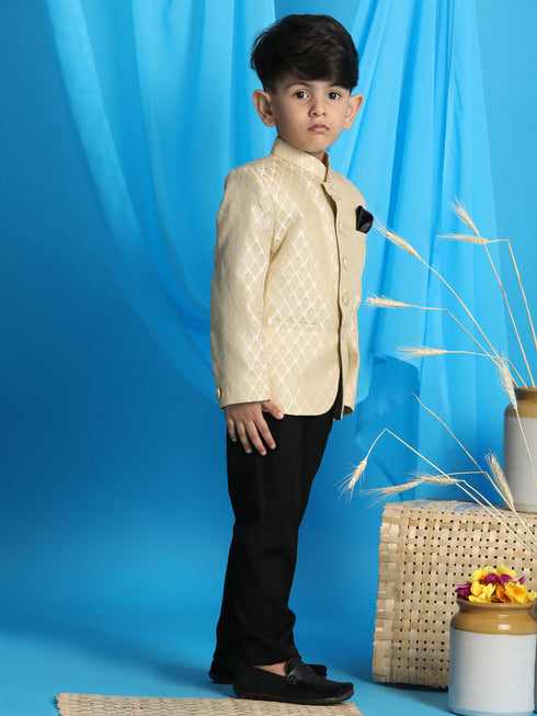 JBN CREATION Boy's Cream Woven Silk Blend Jodhpuri