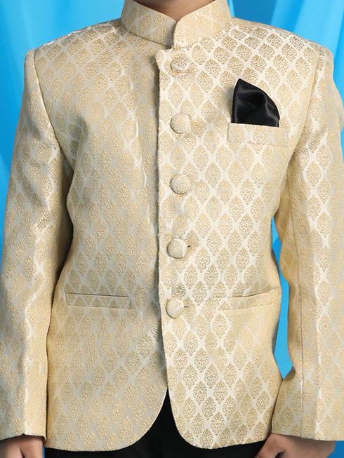 JBN CREATION Boy's Cream Woven Silk Blend Jodhpuri