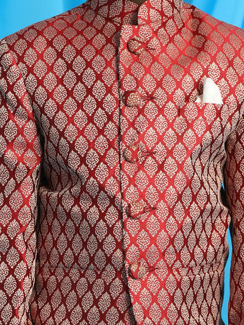 JBN CREATION Boy's Maroon Woven Silk Blend Jodhpuri