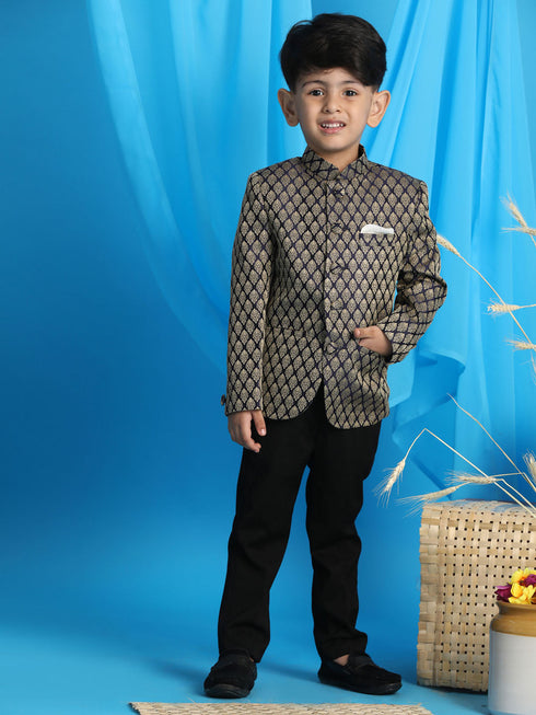 JBN CREATION Boy's Navy Blue Woven Silk Blend Jodhpuri