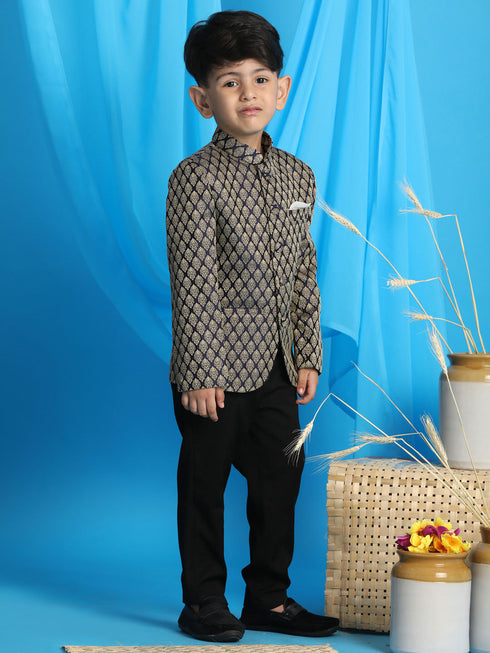 JBN CREATION Boy's Navy Blue Woven Silk Blend Jodhpuri