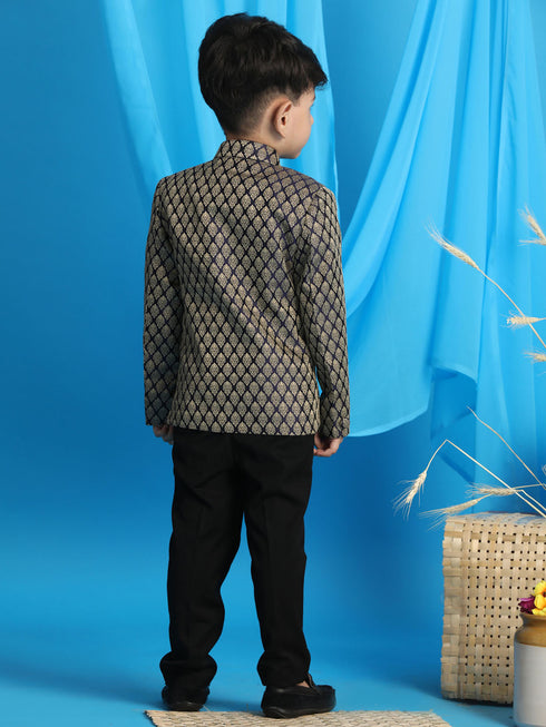 JBN CREATION Boy's Navy Blue Woven Silk Blend Jodhpuri