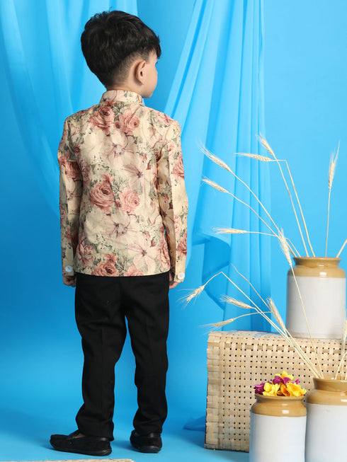 Vastramay Boy's Beige Printed Jodhpuri
