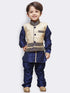 JBN CREATION Boys' Blue Cotton Silk Kurta, Waistcoat and Breedges Set