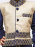 JBN CREATION Boys' Blue Cotton Silk Kurta, Waistcoat and Breedges Set