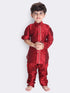 JBN CREATION Boys' Maroon Cotton Silk Kurta, Waistcoat and Breedges Set