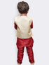 JBN CREATION Boys' Maroon Cotton Silk Kurta, Waistcoat and Breedges Set