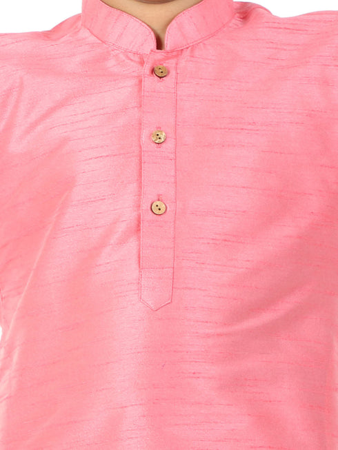 Vastramay Boys Pink Silk Blend Kurta and Pyjama Set